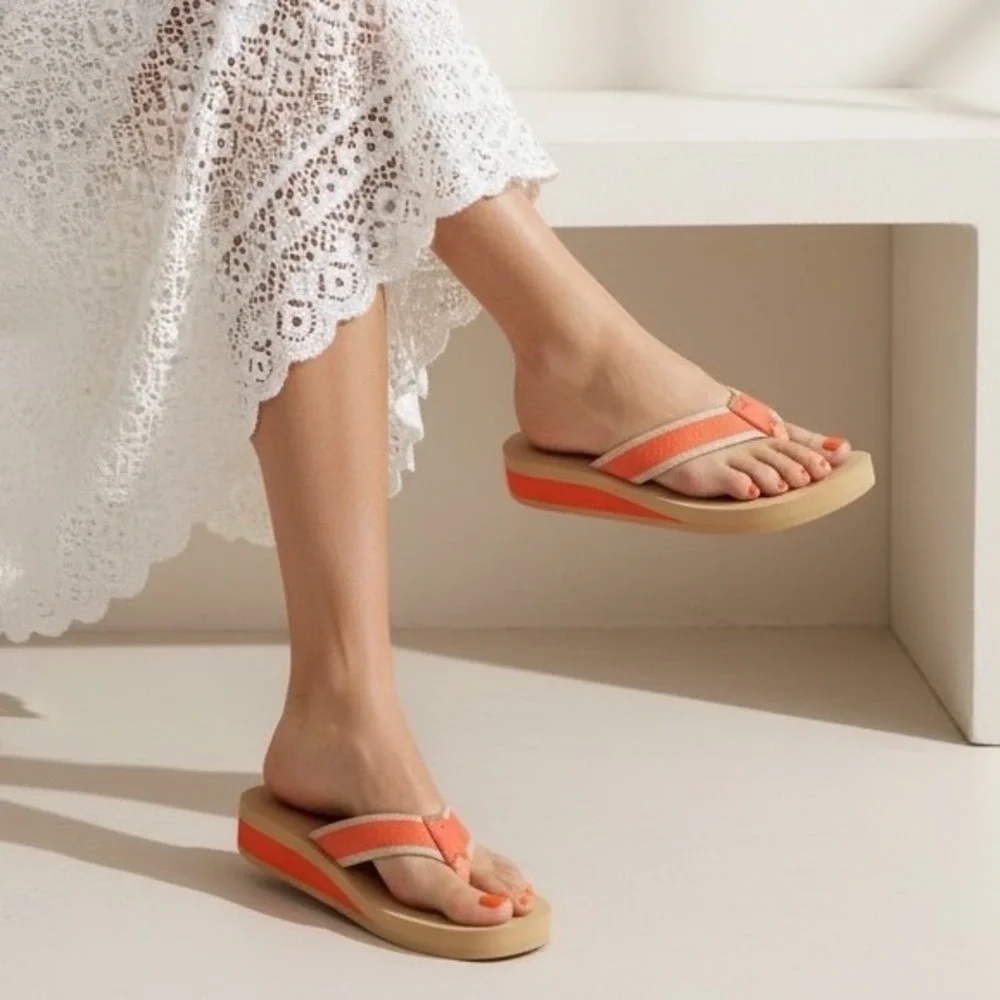 TORY BURCH 'Wilhelm' Sandal Orange & Tan Thong Style Flip Flop Size 10